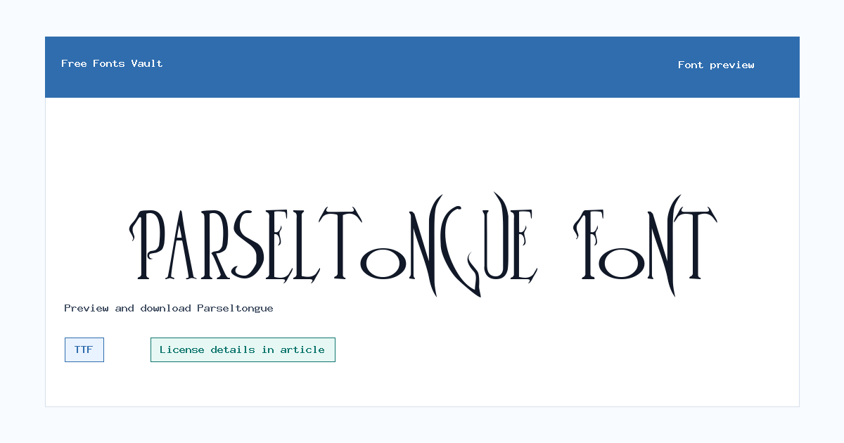 Parseltongue font preview showing the family name
