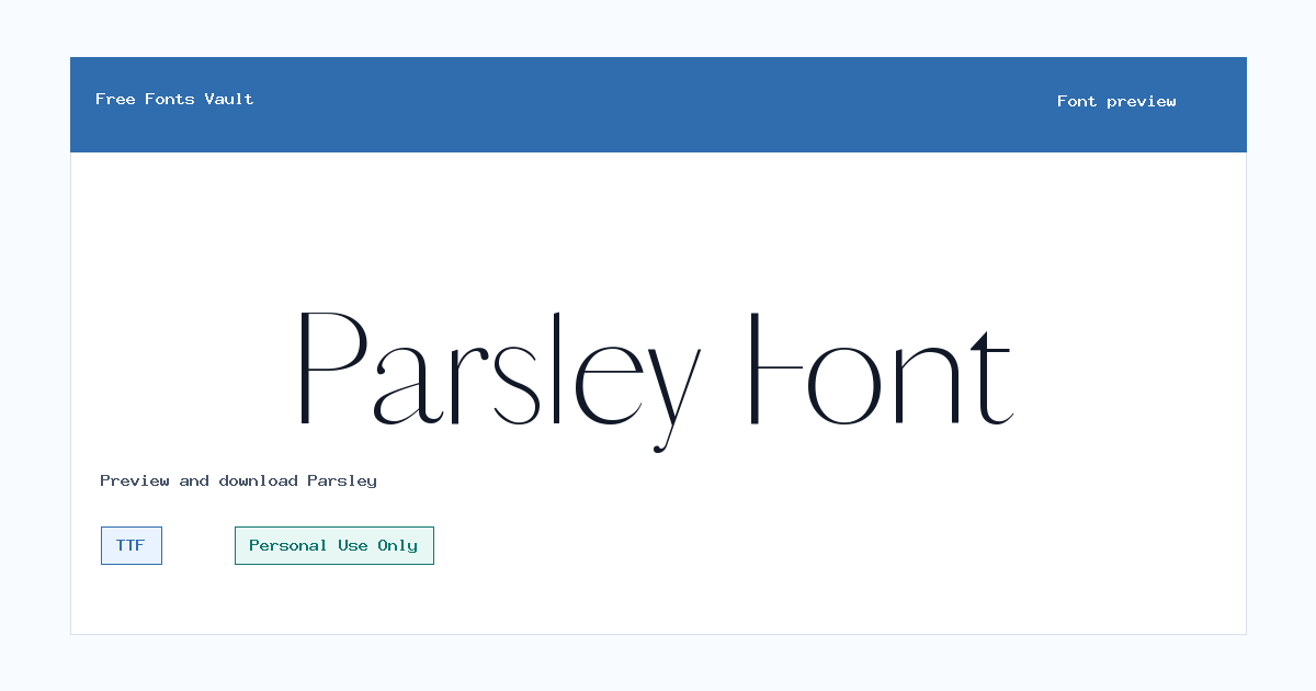Parsley font preview showing the family name