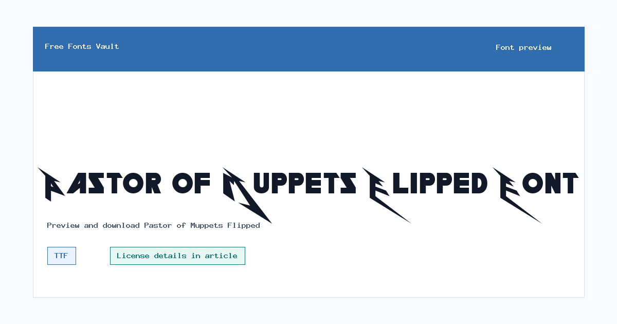 Pastor of Muppets Flipped font preview showing the family name