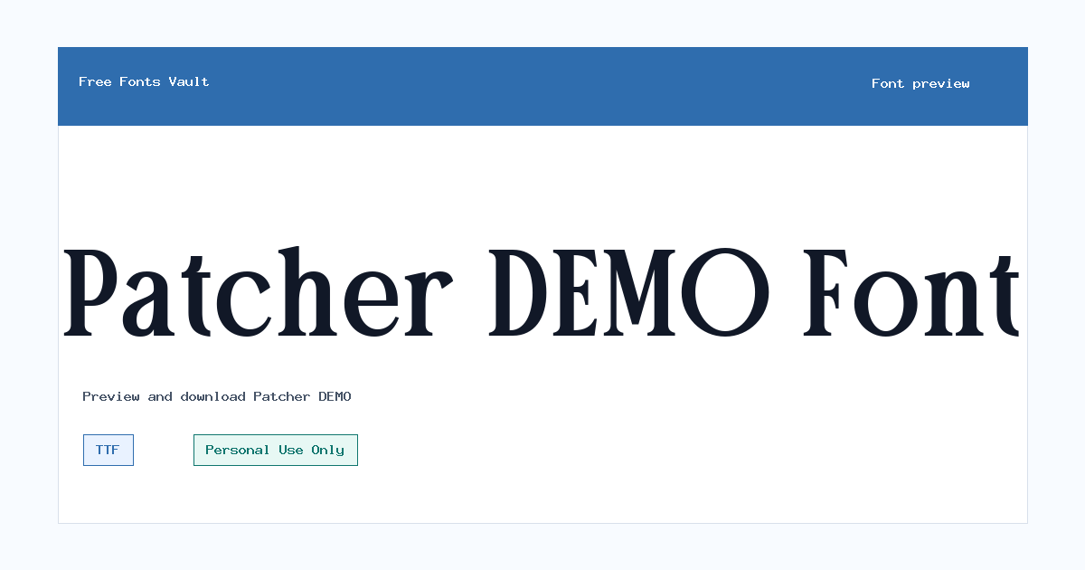 Patcher DEMO font preview showing the family name