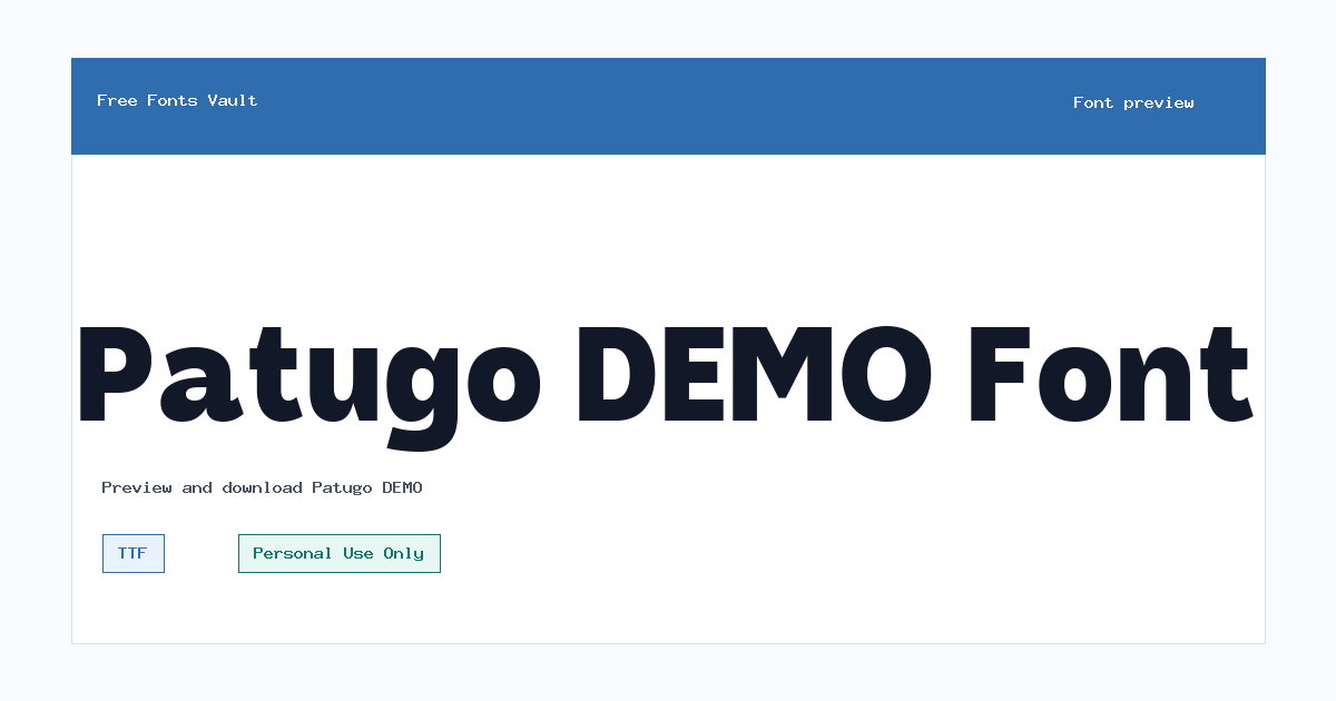 Patugo DEMO font preview showing the family name