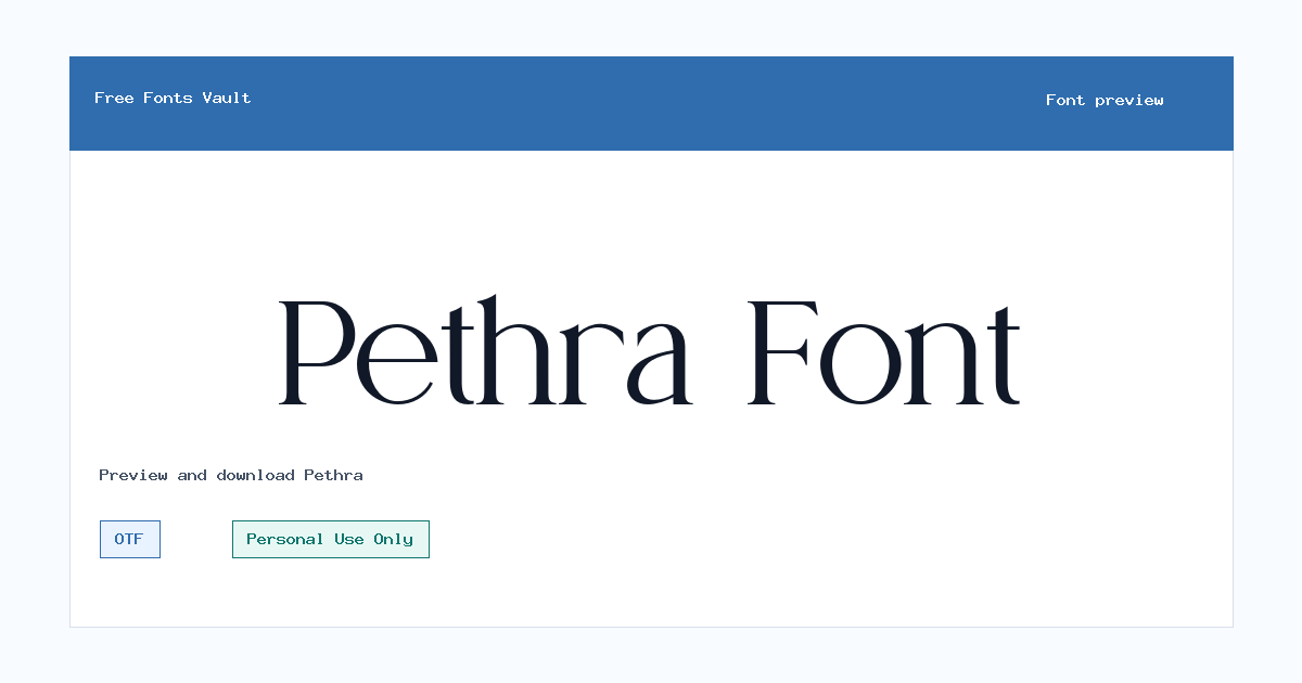 Pethra font preview showing the family name