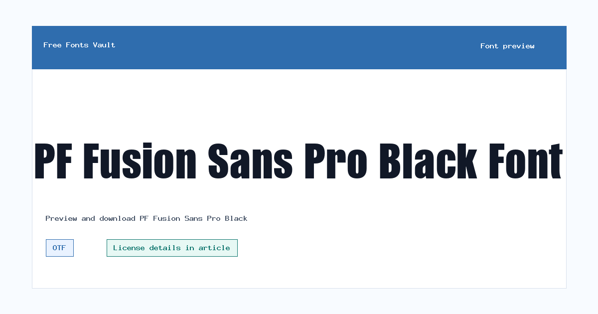 PF Fusion Sans Pro Black font preview showing the family name