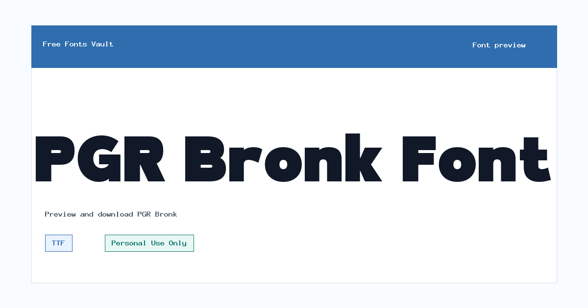 PGR Bronk font preview showing the family name