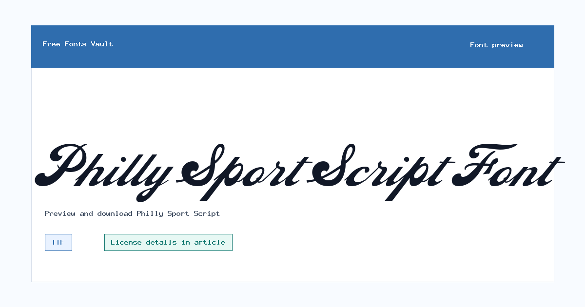 Philly Sport Script font preview showing the family name