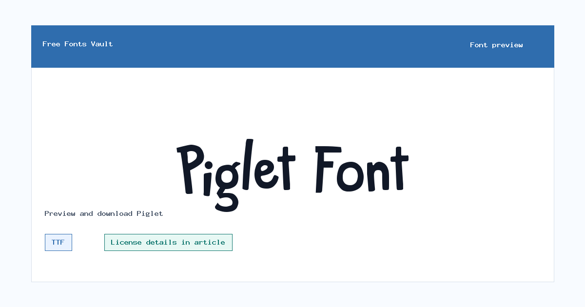 Piglet font preview showing the family name