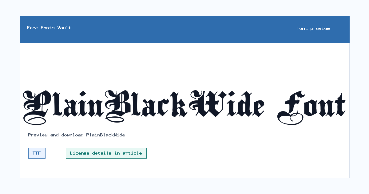 PlainBlackWide font preview showing the family name