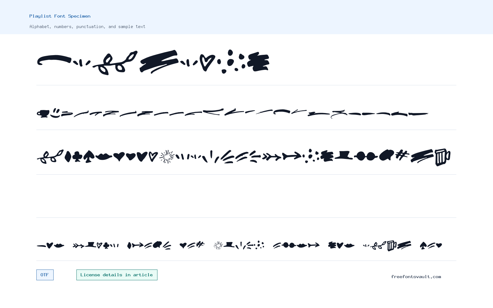 Playlist font specimen showing alphabet, numbers, and sample text