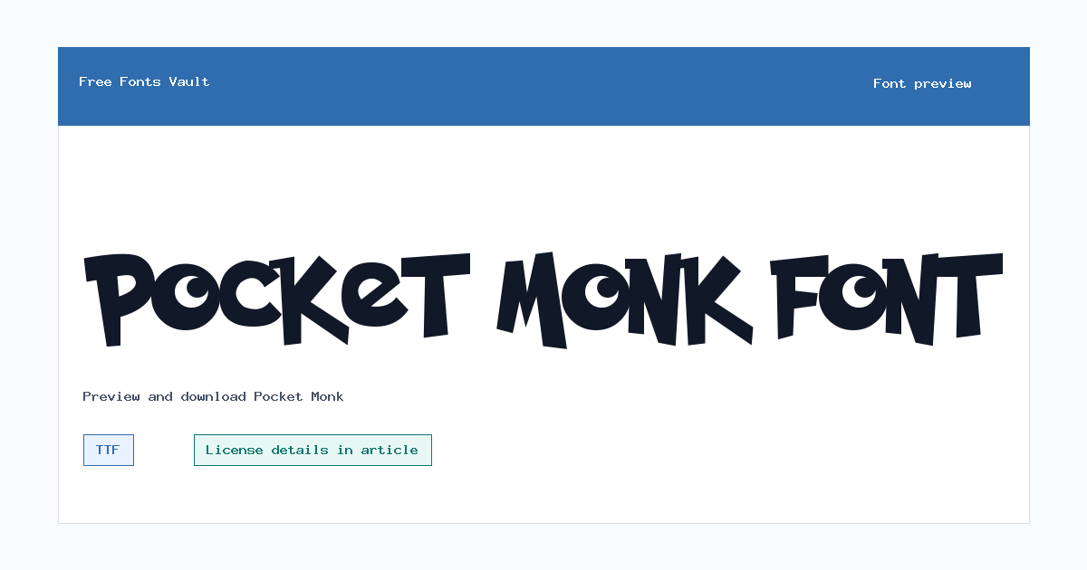 Pocket Monk font preview showing the family name