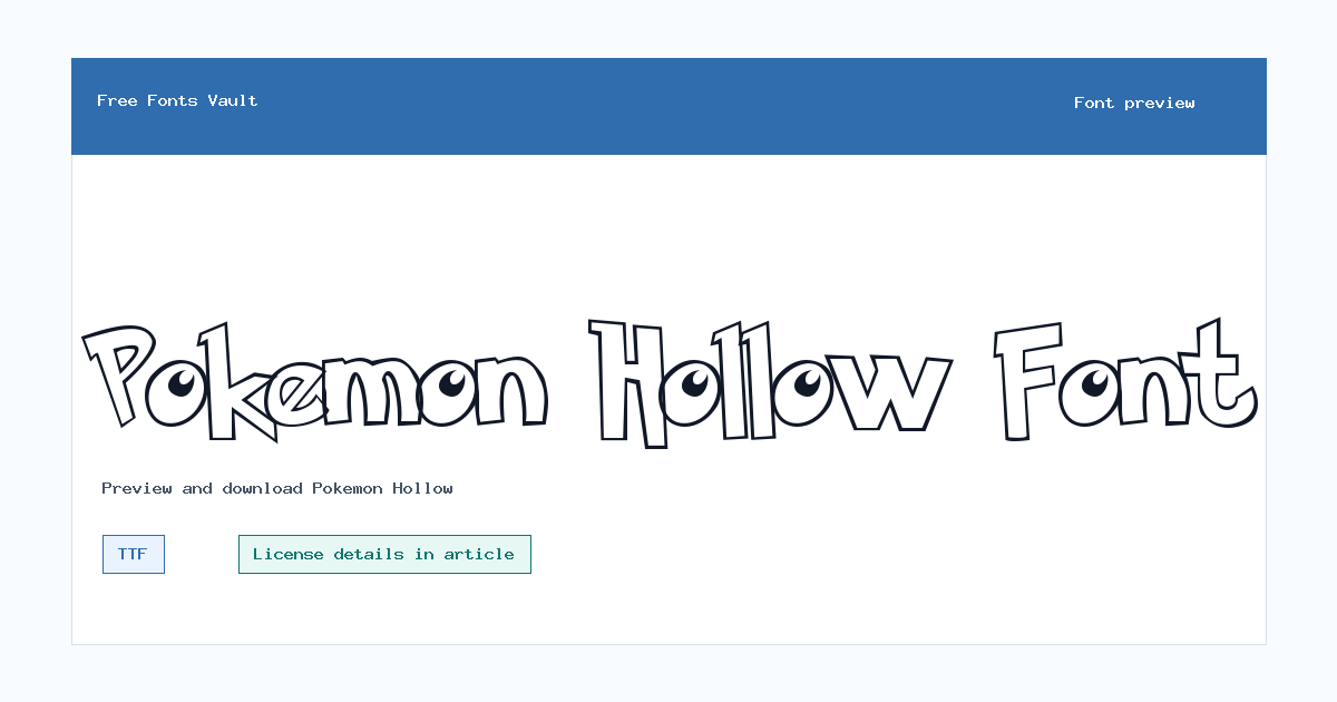 Pokemon Hollow font preview showing the family name