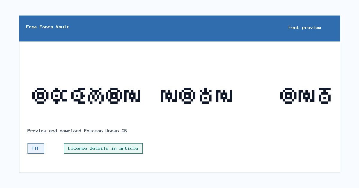 Pokemon Unown GB font preview showing the family name