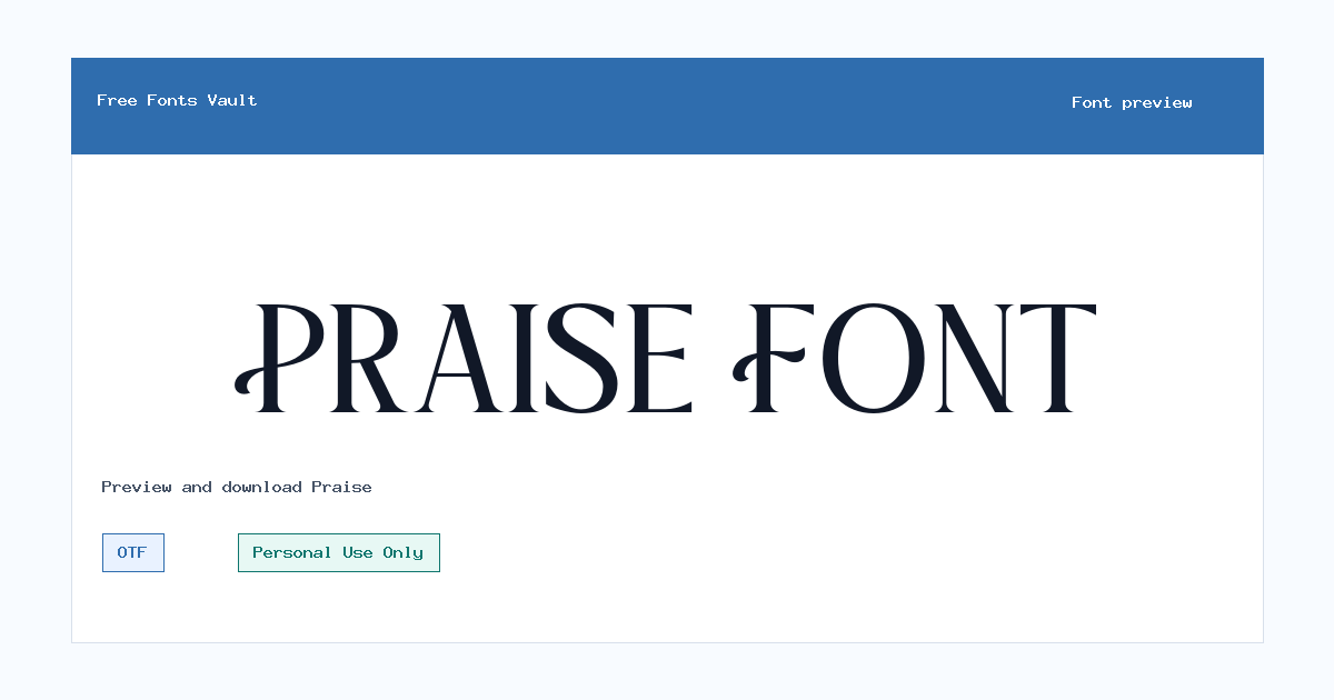 Praise font preview showing the family name