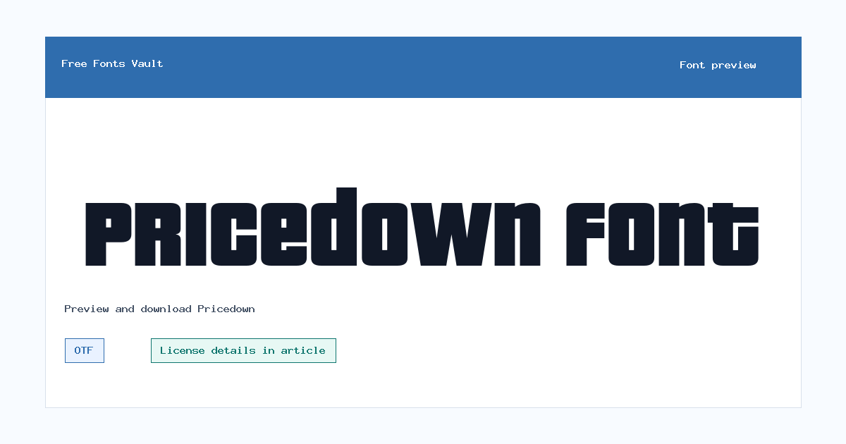 Pricedown font preview showing the family name