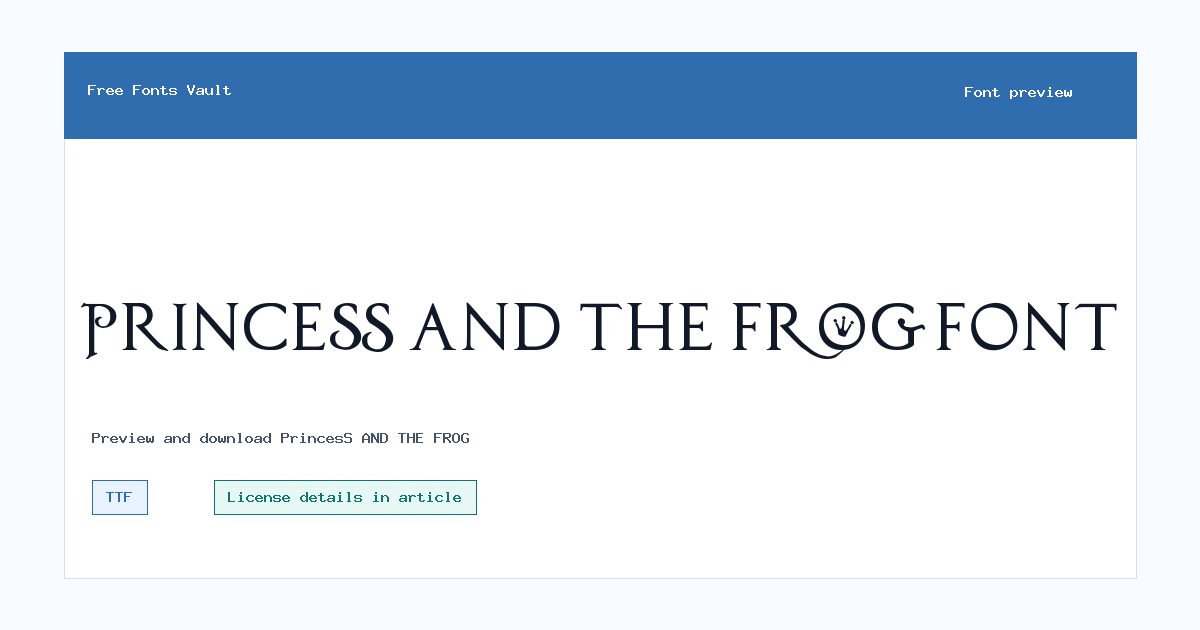 PrincesS AND THE FROG font preview showing the family name