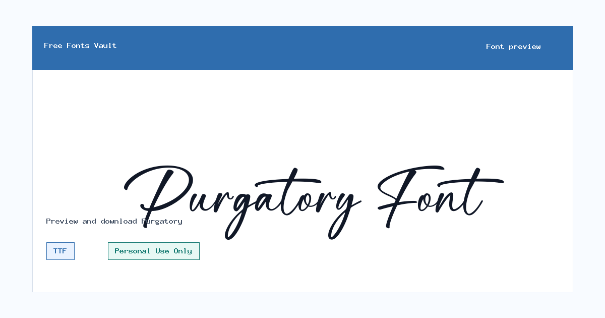 Purgatory font preview showing the family name