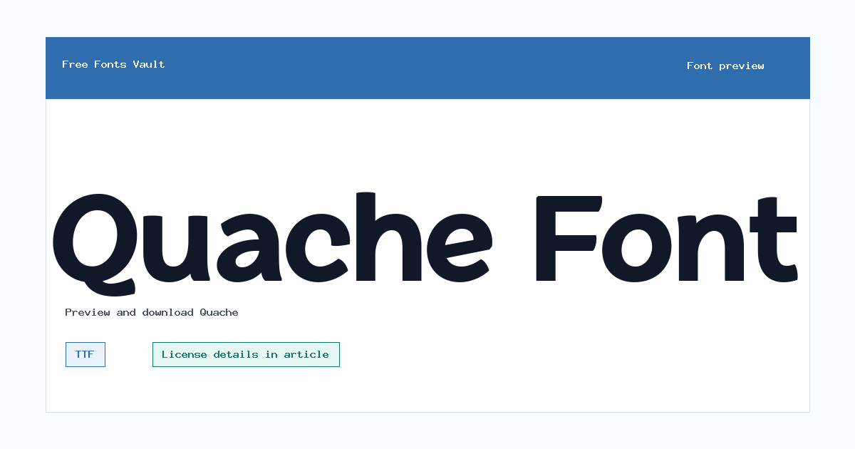 Quache font preview showing the family name