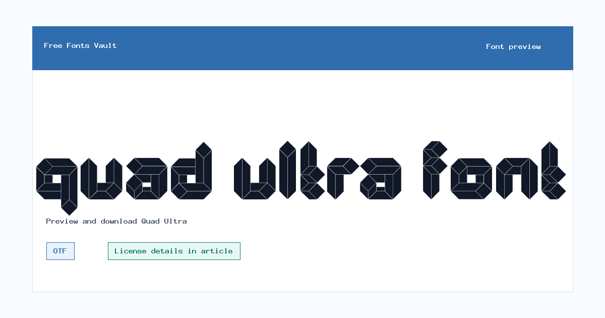 Quad Ultra font preview showing the family name