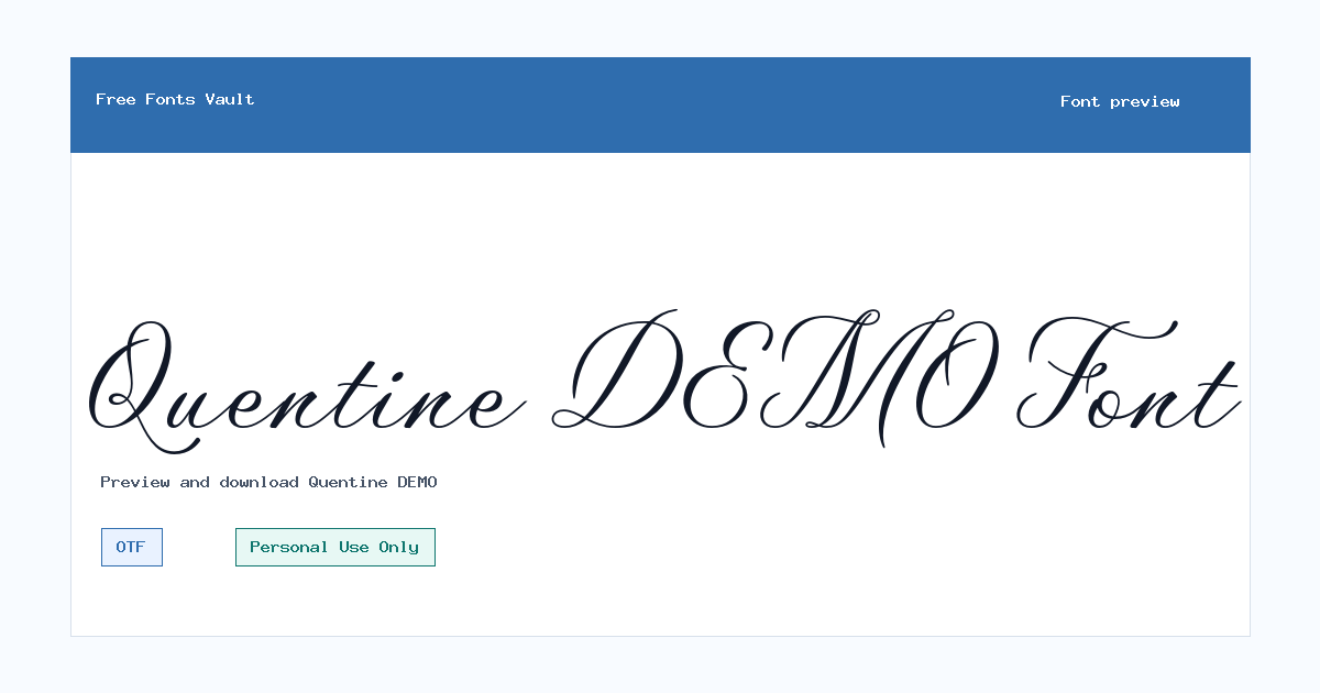 Quentine DEMO font preview showing the family name