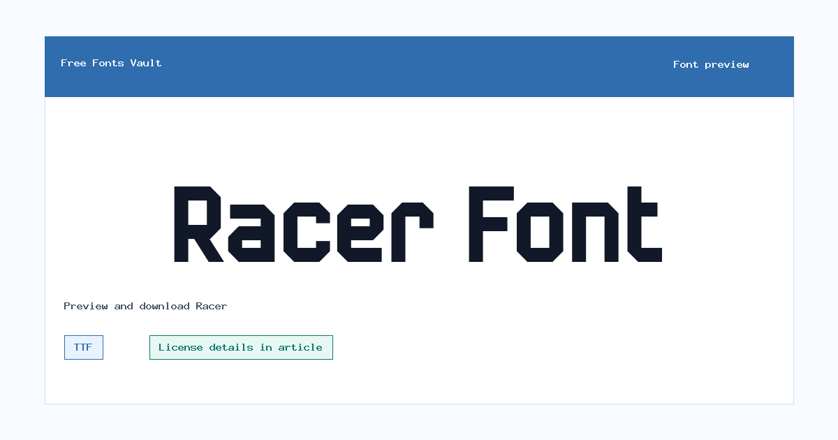 Racer font preview showing the family name