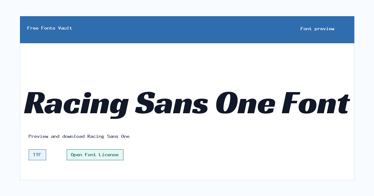Racing Sans One font preview showing the family name