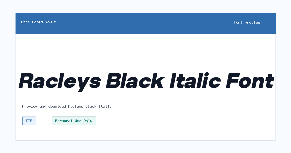 Racleys Black Italic font preview showing the family name