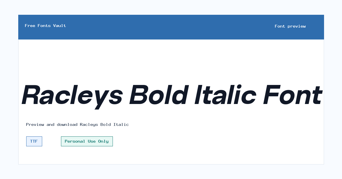 Racleys Bold Italic font preview showing the family name