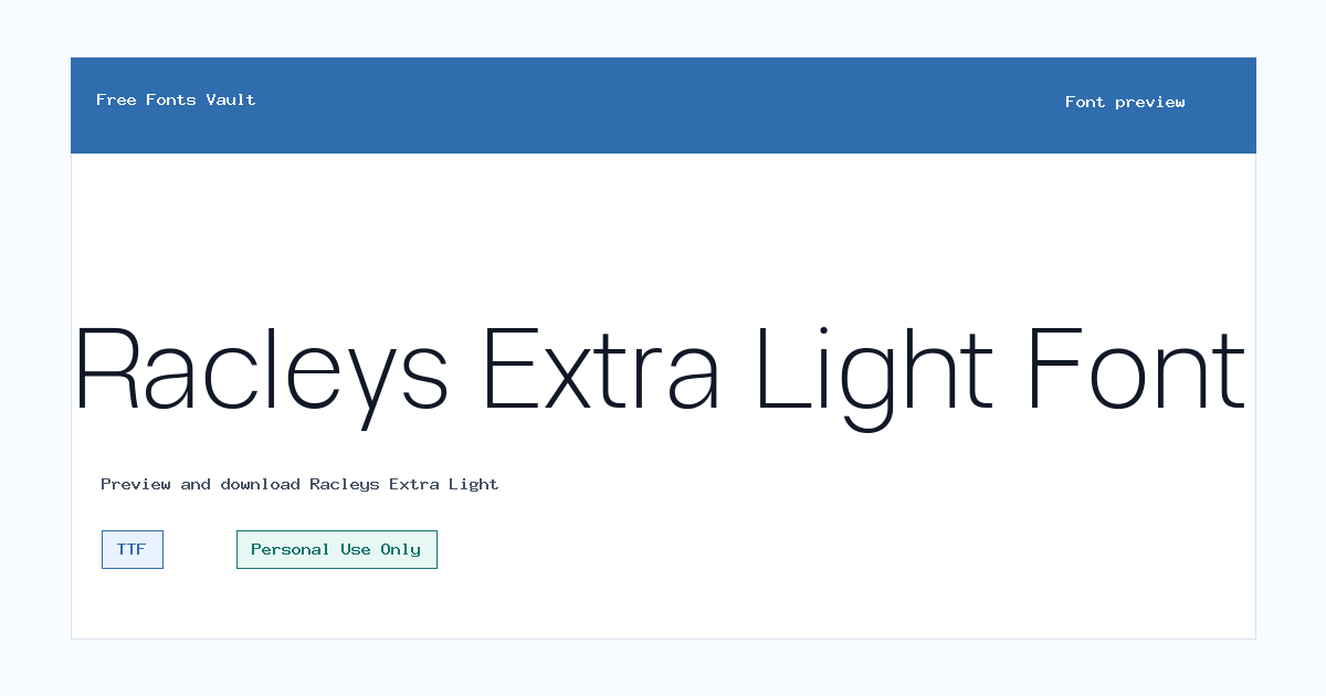 Racleys Extra Light font preview showing the family name