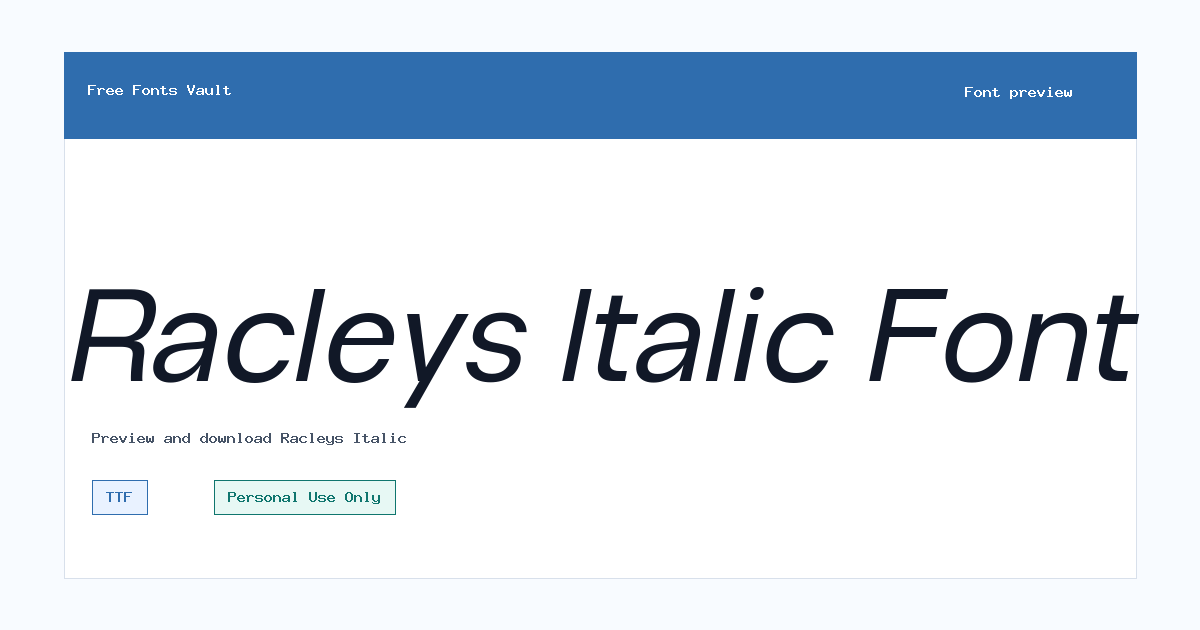 Racleys Italic font preview showing the family name