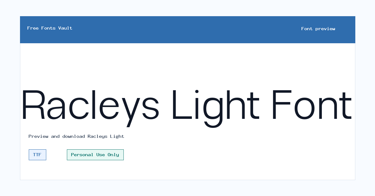 Racleys Light font preview showing the family name