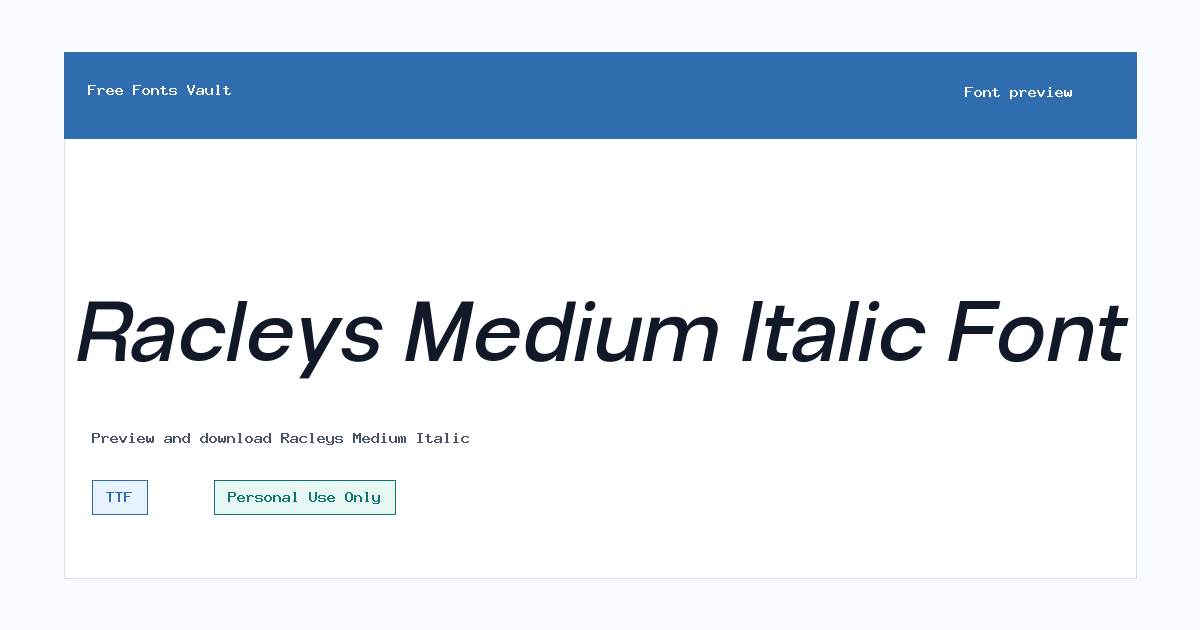 Racleys Medium Italic font preview showing the family name