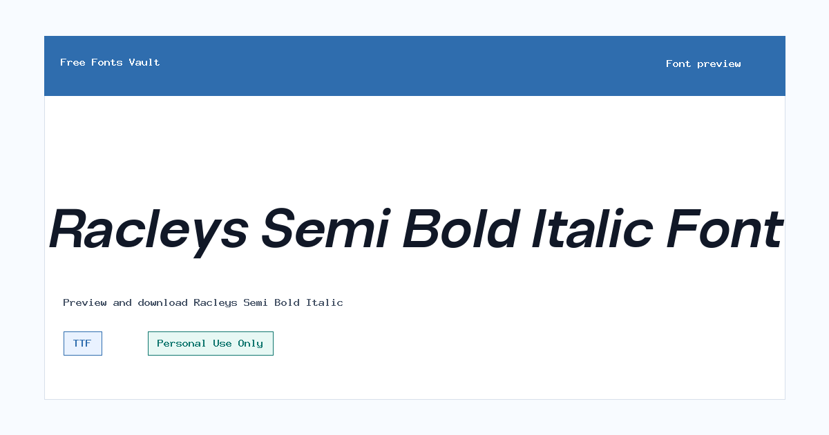 Racleys Semi Bold Italic font preview showing the family name