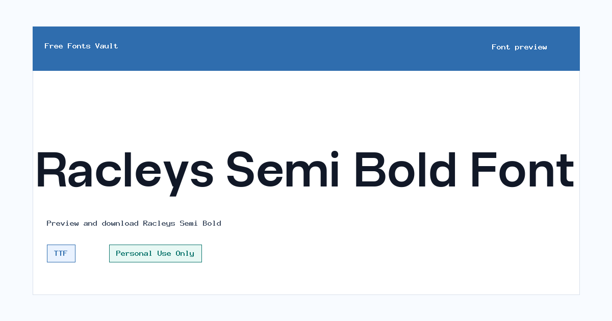Racleys Semi Bold font preview showing the family name