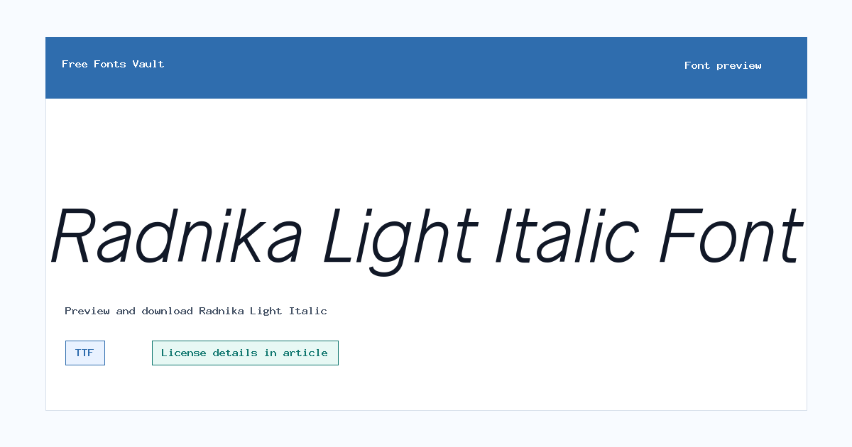 Radnika Light Italic font preview showing the family name