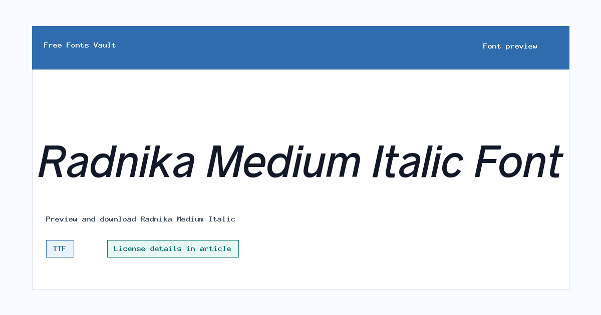 Radnika Medium Italic font preview showing the family name