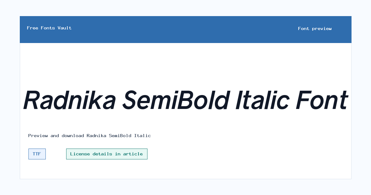 Radnika SemiBold Italic font preview showing the family name