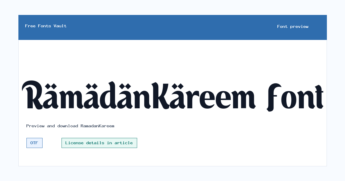 RamadanKareem font preview showing the family name