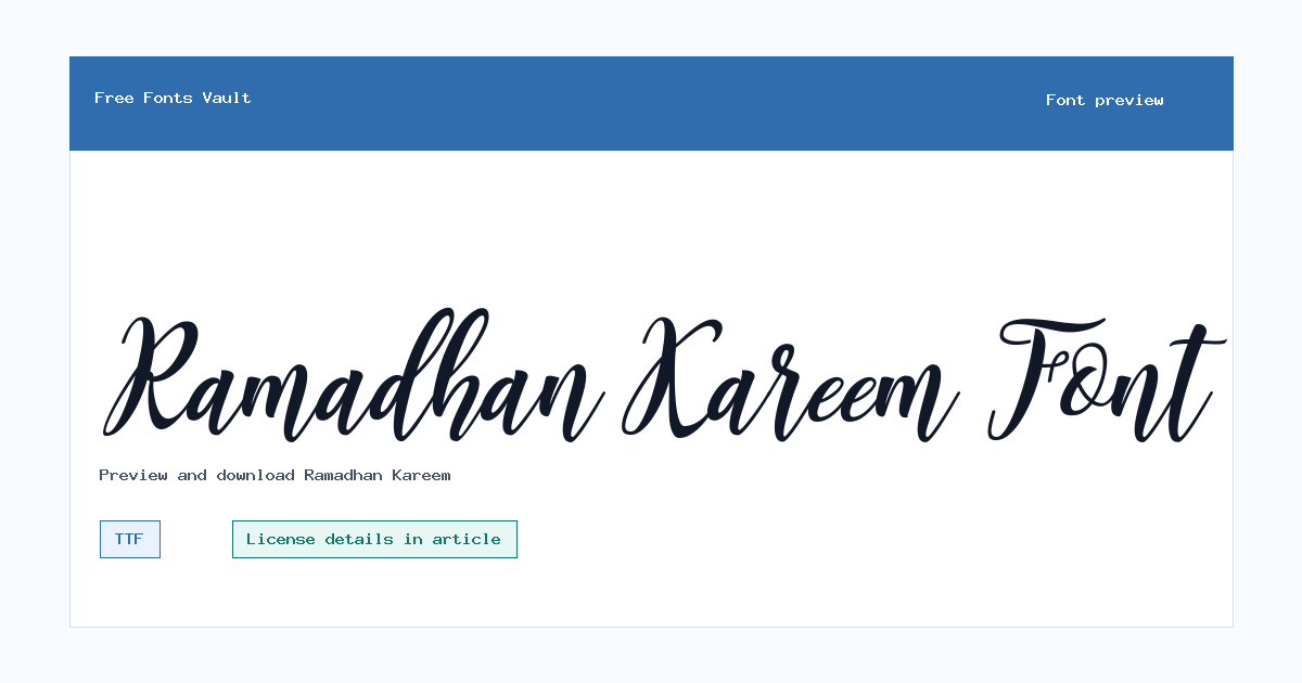Ramadhan Kareem font preview showing the family name