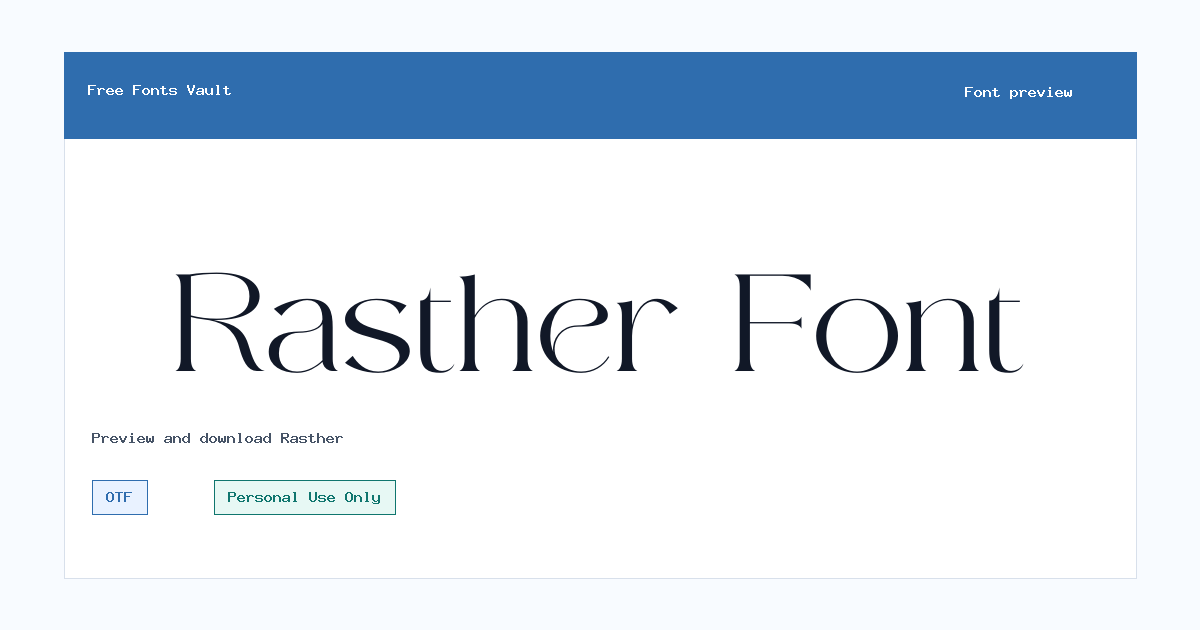 Rasther font preview showing the family name