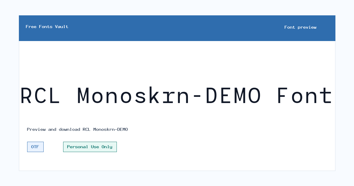 RCL Monoskrn-DEMO font preview showing the family name