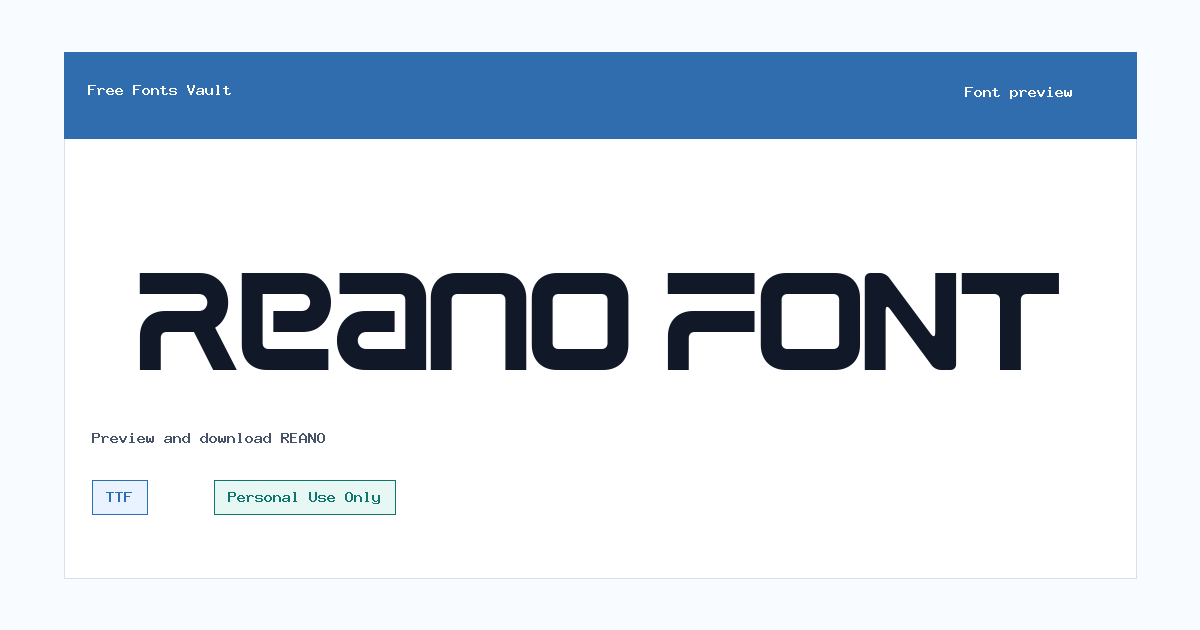 REANO font preview showing the family name
