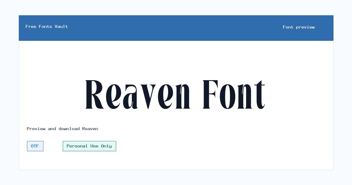 Reaven font preview showing the family name