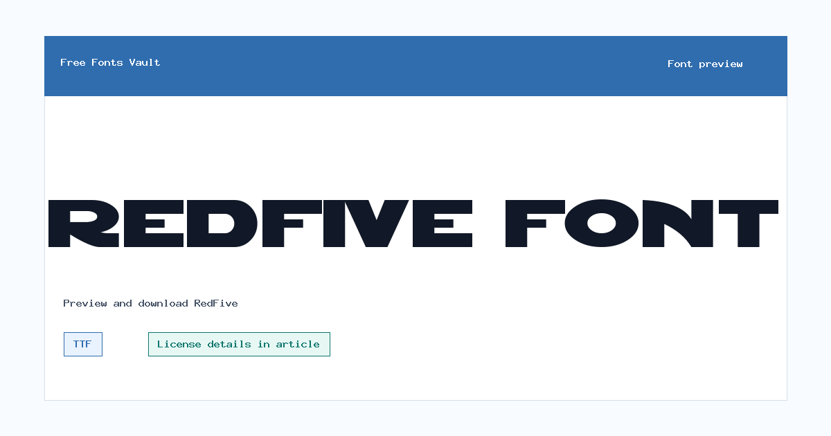 RedFive font preview showing the family name