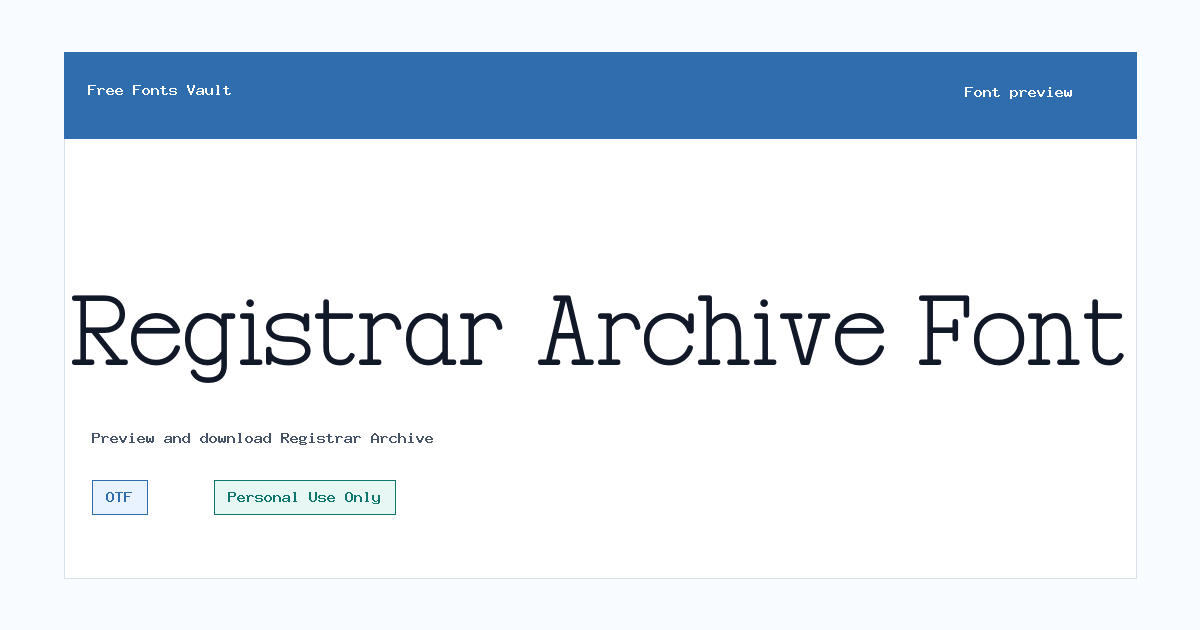 Registrar Archive font preview showing the family name