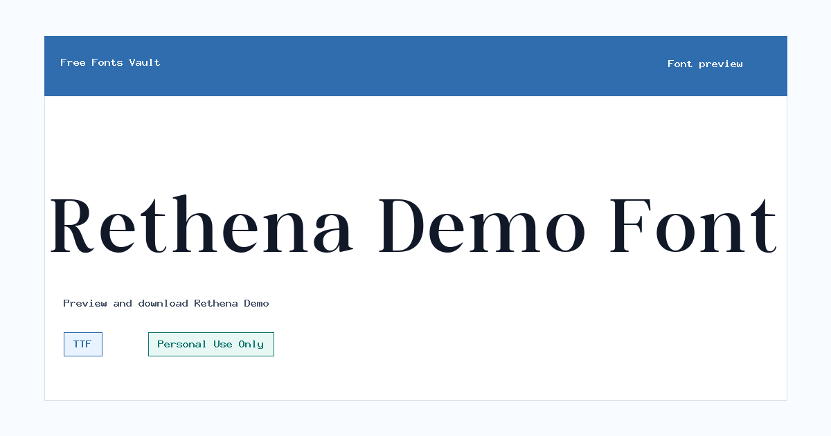 Rethena Demo font preview showing the family name