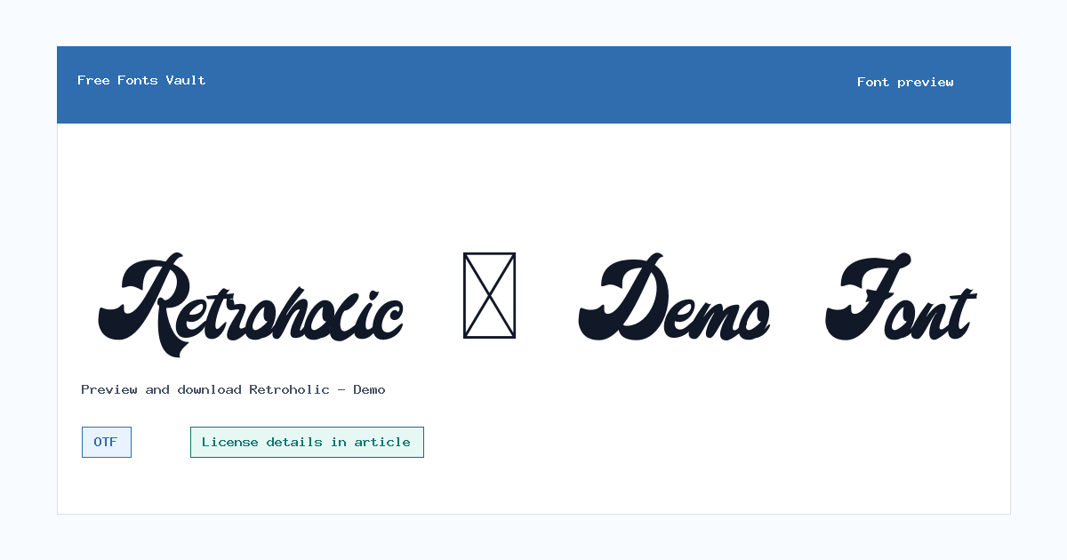 Retroholic - Demo font preview showing the family name