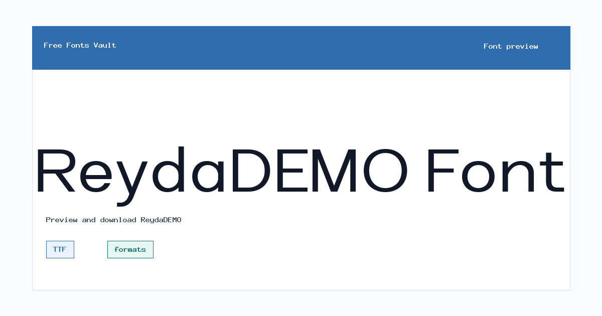 ReydaDEMO font preview showing the family name