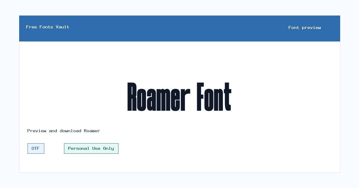 Roamer font preview showing the family name