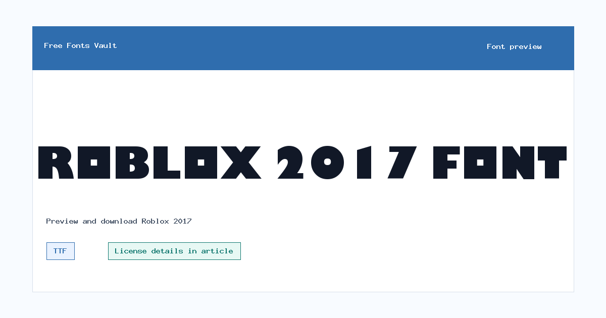 Roblox 2017 font preview showing the family name