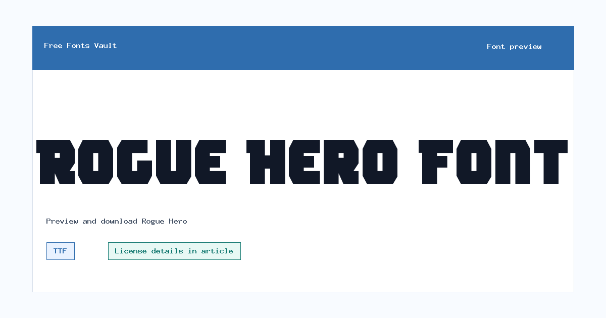 Rogue Hero font preview showing the family name