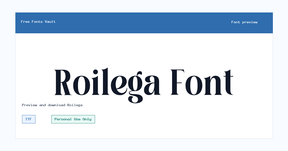 Roilega font preview showing the family name